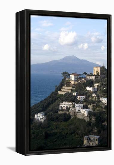 View of the Town of Vico Equense and Mount Vesuvius in the Background, Near Sorrento, Italy-Natalie Tepper-Framed Stretched Canvas