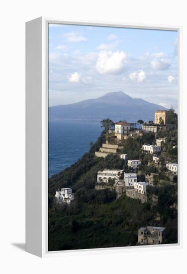 View of the Town of Vico Equense and Mount Vesuvius in the Background, Near Sorrento, Italy-Natalie Tepper-Framed Stretched Canvas