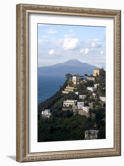 View of the Town of Vico Equense and Mount Vesuvius in the Background, Near Sorrento, Italy-Natalie Tepper-Framed Photo