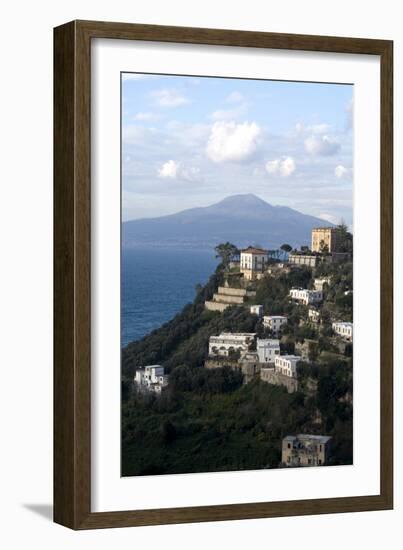 View of the Town of Vico Equense and Mount Vesuvius in the Background, Near Sorrento, Italy-Natalie Tepper-Framed Photo