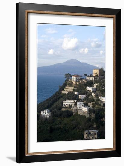 View of the Town of Vico Equense and Mount Vesuvius in the Background, Near Sorrento, Italy-Natalie Tepper-Framed Photo