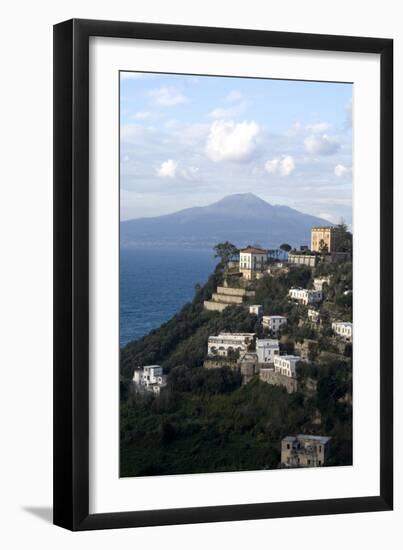 View of the Town of Vico Equense and Mount Vesuvius in the Background, Near Sorrento, Italy-Natalie Tepper-Framed Photo