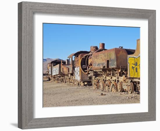 View of the train cemetery, Uyuni, Antonio Quijarro Province, Potosi Department, Bolivia, South Ame-Karol Kozlowski-Framed Photographic Print