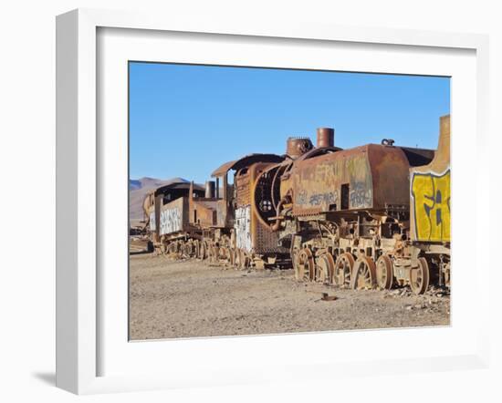 View of the train cemetery, Uyuni, Antonio Quijarro Province, Potosi Department, Bolivia, South Ame-Karol Kozlowski-Framed Photographic Print