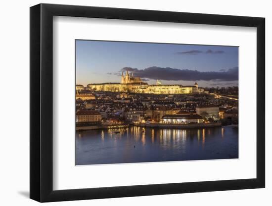 View of the Vltava River framed by historical buildings at dusk, Prague, Czech Republic, Europe-Roberto Moiola-Framed Photographic Print