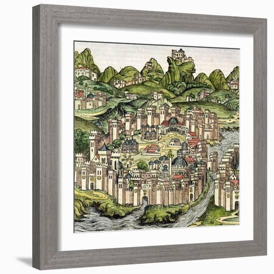 View of the Walled City of Constantinople, from the Nuremberg Chronicle by Hartmann Schedel 1493-null-Framed Giclee Print