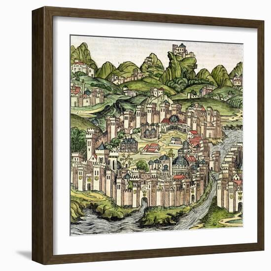 View of the Walled City of Constantinople, from the Nuremberg Chronicle by Hartmann Schedel 1493-null-Framed Giclee Print