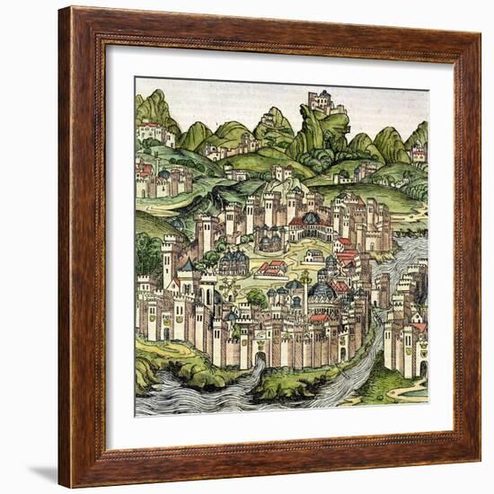 View of the Walled City of Constantinople, from the Nuremberg Chronicle by Hartmann Schedel 1493-null-Framed Giclee Print