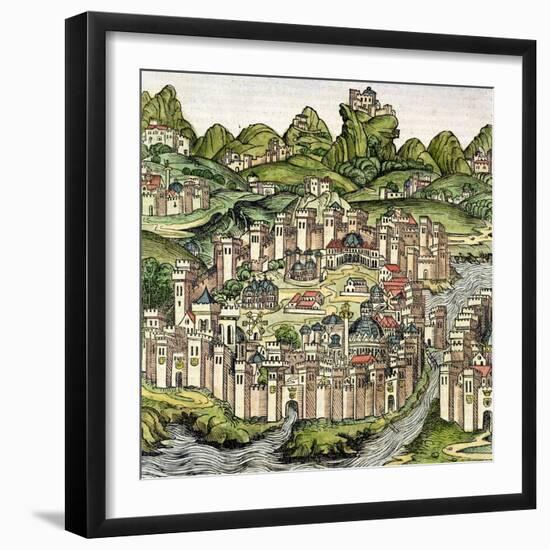 View of the Walled City of Constantinople, from the Nuremberg Chronicle by Hartmann Schedel 1493-null-Framed Giclee Print