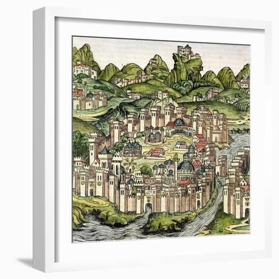 View of the Walled City of Constantinople, from the Nuremberg Chronicle by Hartmann Schedel 1493-null-Framed Giclee Print