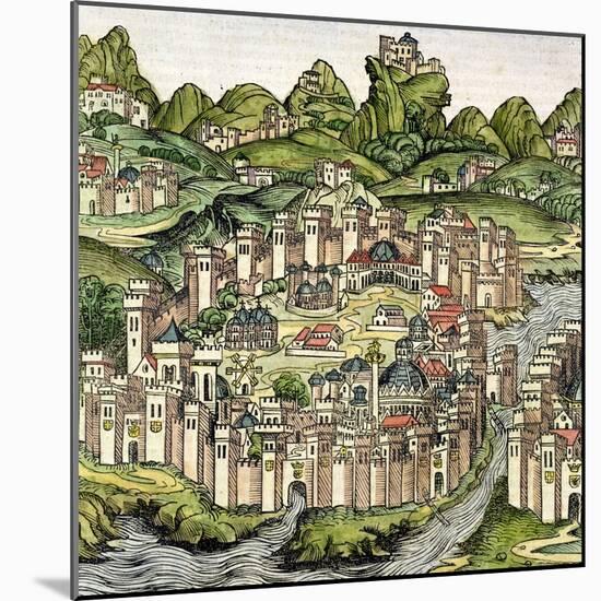 View of the Walled City of Constantinople, from the Nuremberg Chronicle by Hartmann Schedel 1493-null-Mounted Giclee Print