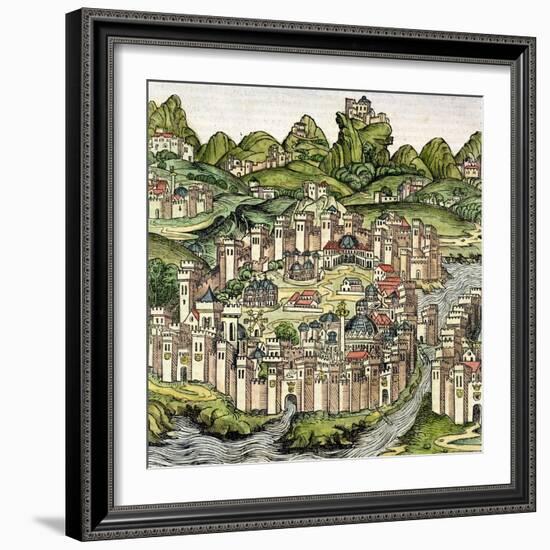 View of the Walled City of Constantinople, from the Nuremberg Chronicle by Hartmann Schedel 1493-null-Framed Giclee Print