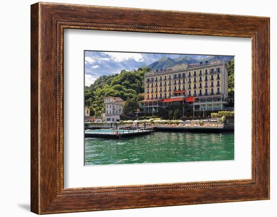 View of ther Grand Hotel Tremezzo  from Lake Como, Lombardy, Italy-George Oze-Framed Photographic Print