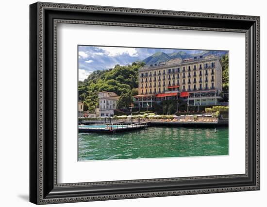 View of ther Grand Hotel Tremezzo  from Lake Como, Lombardy, Italy-George Oze-Framed Photographic Print