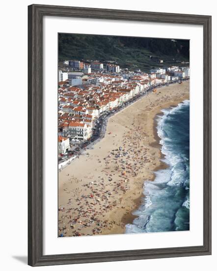 View of Town and Beach from Sitio, Nazare, Portugal-Walter Bibikow-Framed Photographic Print