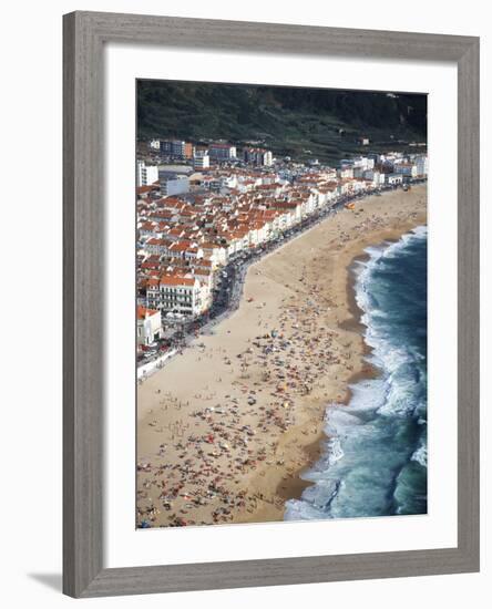 View of Town and Beach from Sitio, Nazare, Portugal-Walter Bibikow-Framed Photographic Print