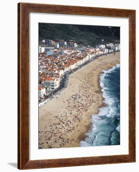 View of Town and Beach from Sitio, Nazare, Portugal-Walter Bibikow-Framed Photographic Print