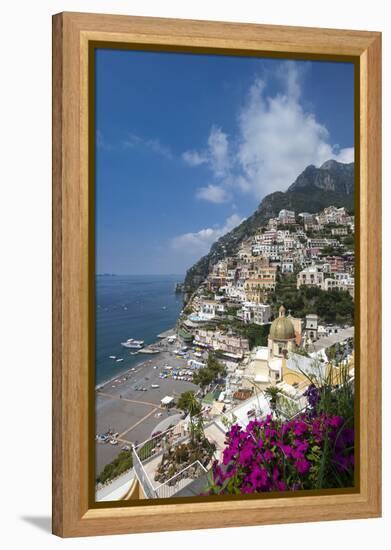 View of town and beach, Positano, Amalfi Coast (Costiera Amalfitana), UNESCO World Heritage Site, C-John Miller-Framed Premier Image Canvas