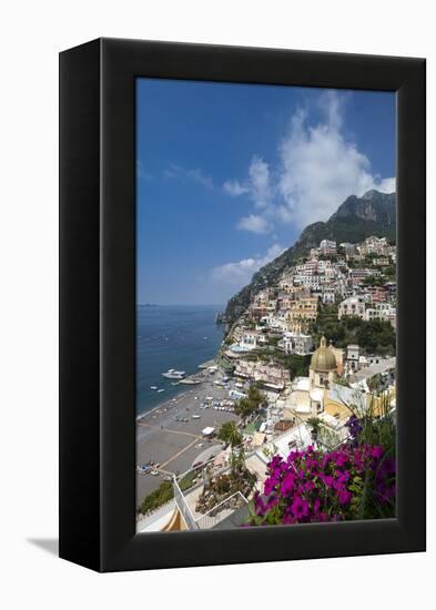 View of town and beach, Positano, Amalfi Coast (Costiera Amalfitana), UNESCO World Heritage Site, C-John Miller-Framed Premier Image Canvas