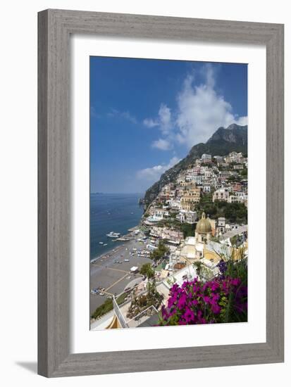 View of town and beach, Positano, Amalfi Coast (Costiera Amalfitana), UNESCO World Heritage Site, C-John Miller-Framed Photographic Print