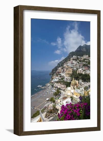 View of town and beach, Positano, Amalfi Coast (Costiera Amalfitana), UNESCO World Heritage Site, C-John Miller-Framed Photographic Print