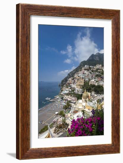 View of town and beach, Positano, Amalfi Coast (Costiera Amalfitana), UNESCO World Heritage Site, C-John Miller-Framed Photographic Print