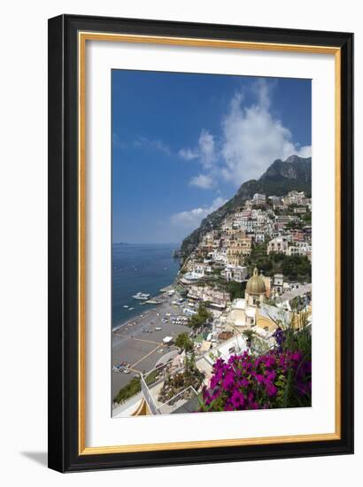 View of town and beach, Positano, Amalfi Coast (Costiera Amalfitana), UNESCO World Heritage Site, C-John Miller-Framed Photographic Print