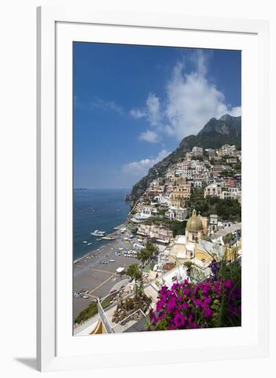 View of town and beach, Positano, Amalfi Coast (Costiera Amalfitana), UNESCO World Heritage Site, C-John Miller-Framed Photographic Print