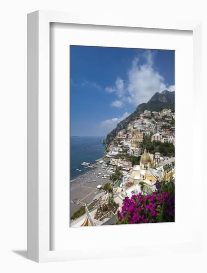 View of town and beach, Positano, Amalfi Coast (Costiera Amalfitana), UNESCO World Heritage Site, C-John Miller-Framed Photographic Print