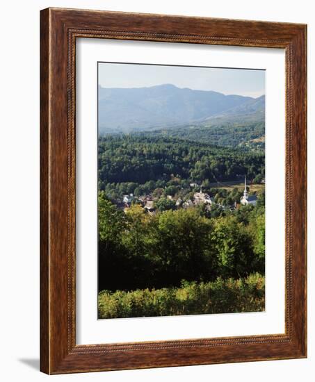 View of Town with Mountain, Stowe, Vermont, USA-Walter Bibikow-Framed Photographic Print