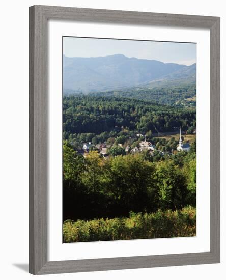 View of Town with Mountain, Stowe, Vermont, USA-Walter Bibikow-Framed Photographic Print