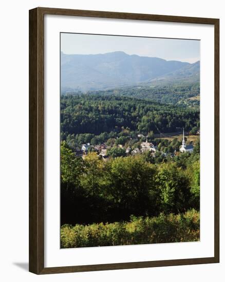 View of Town with Mountain, Stowe, Vermont, USA-Walter Bibikow-Framed Photographic Print