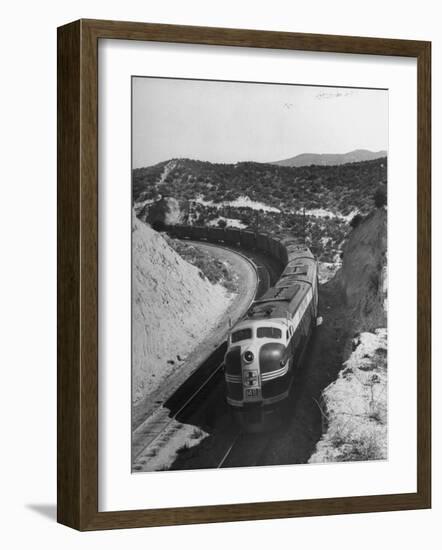 View of Train Speeding Along Cajon Pass-null-Framed Photographic Print