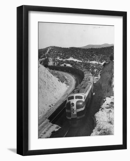 View of Train Speeding Along Cajon Pass-null-Framed Photographic Print