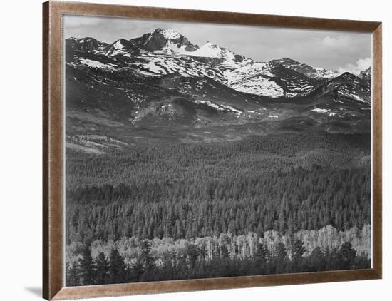 View Of Trees And Snow-Capped Mts "Long's Peak From Road Rocky Mountain NP" Colorado 1933-1942-Ansel Adams-Framed Art Print