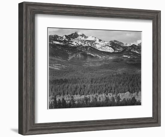 View Of Trees And Snow-Capped Mts "Long's Peak From Road Rocky Mountain NP" Colorado 1933-1942-Ansel Adams-Framed Art Print