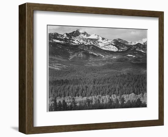 View Of Trees And Snow-Capped Mts "Long's Peak From Road Rocky Mountain NP" Colorado 1933-1942-Ansel Adams-Framed Art Print