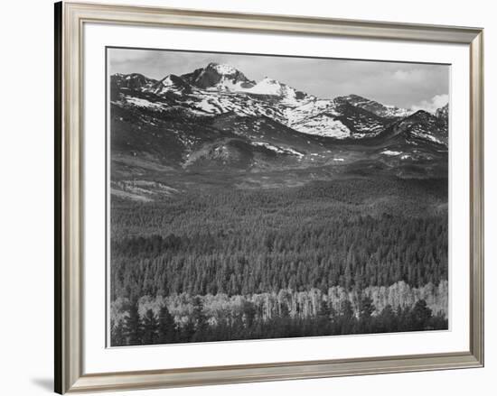 View Of Trees And Snow-Capped Mts "Long's Peak From Road Rocky Mountain NP" Colorado 1933-1942-Ansel Adams-Framed Premium Giclee Print