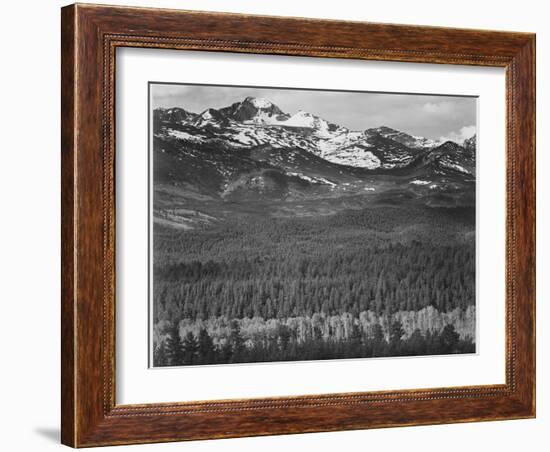 View Of Trees And Snow-Capped Mts "Long's Peak From Road Rocky Mountain NP" Colorado 1933-1942-Ansel Adams-Framed Art Print