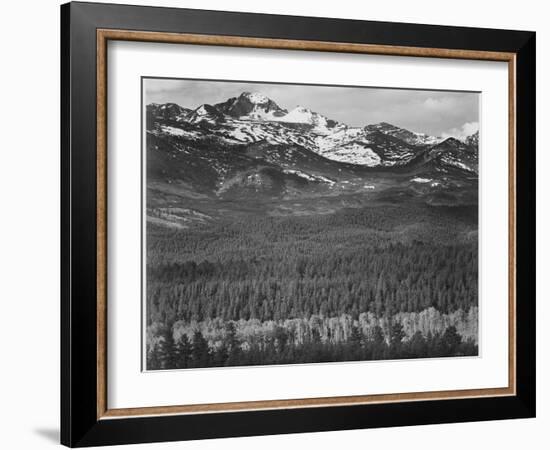 View Of Trees And Snow-Capped Mts "Long's Peak From Road Rocky Mountain NP" Colorado 1933-1942-Ansel Adams-Framed Art Print