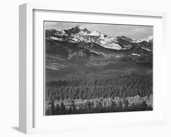 View Of Trees And Snow-Capped Mts "Long's Peak From Road Rocky Mountain NP" Colorado 1933-1942-Ansel Adams-Framed Art Print