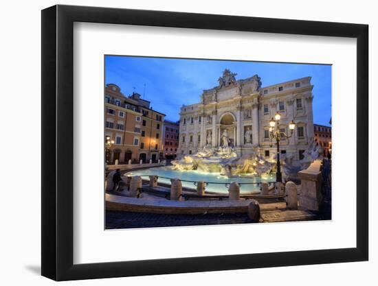 View of Trevi Fountain Illuminated by Street Lamps and the Lights of Dusk, Rome, Lazio-Roberto Moiola-Framed Premium Photographic Print