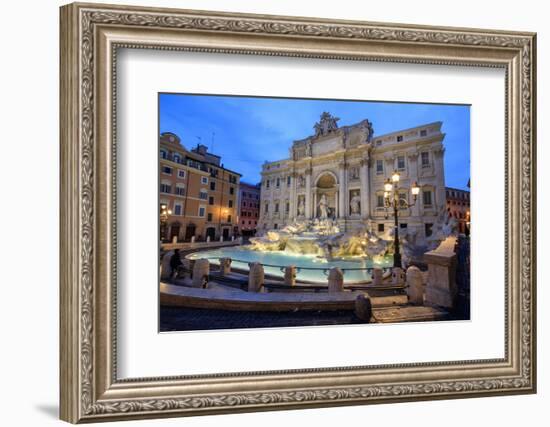 View of Trevi Fountain Illuminated by Street Lamps and the Lights of Dusk, Rome, Lazio-Roberto Moiola-Framed Photographic Print