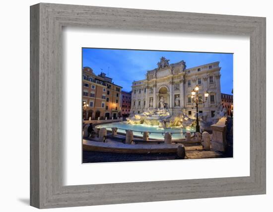 View of Trevi Fountain Illuminated by Street Lamps and the Lights of Dusk, Rome, Lazio-Roberto Moiola-Framed Photographic Print