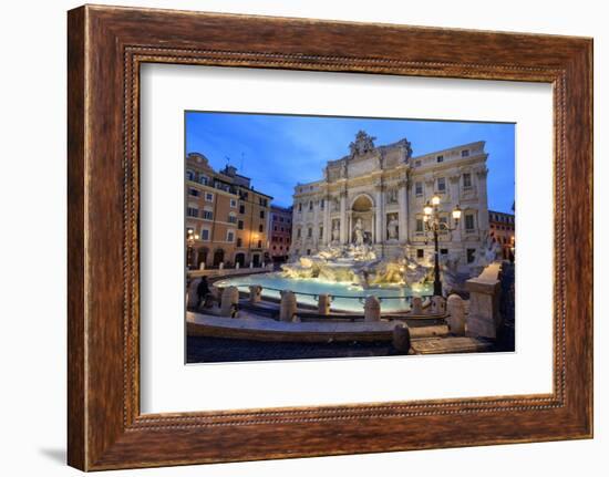 View of Trevi Fountain Illuminated by Street Lamps and the Lights of Dusk, Rome, Lazio-Roberto Moiola-Framed Photographic Print