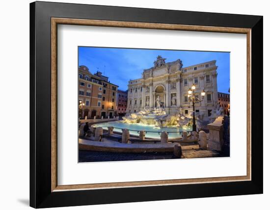 View of Trevi Fountain Illuminated by Street Lamps and the Lights of Dusk, Rome, Lazio-Roberto Moiola-Framed Photographic Print