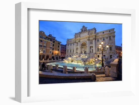 View of Trevi Fountain Illuminated by Street Lamps and the Lights of Dusk, Rome, Lazio-Roberto Moiola-Framed Photographic Print