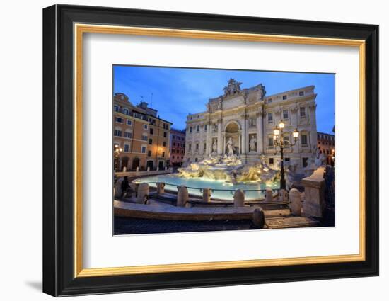 View of Trevi Fountain Illuminated by Street Lamps and the Lights of Dusk, Rome, Lazio-Roberto Moiola-Framed Photographic Print