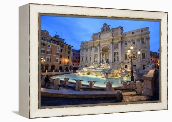 View of Trevi Fountain Illuminated by Street Lamps and the Lights of Dusk, Rome, Lazio-Roberto Moiola-Framed Premier Image Canvas