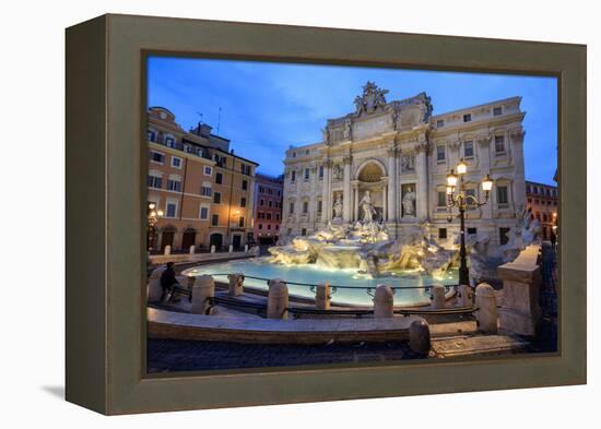 View of Trevi Fountain Illuminated by Street Lamps and the Lights of Dusk, Rome, Lazio-Roberto Moiola-Framed Premier Image Canvas